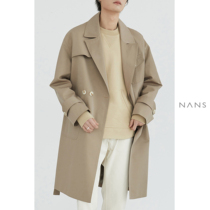 (NANS) Retro small DOUBLE-row multi-pocket profile lace-up windbreaker DOUBLE-BREASTED COAT
