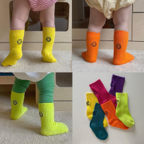 ins exploits Korean spring autumn new baby fluorescent color 100 lap embroidery midbarrel socks baby cute children socks