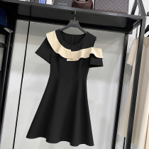 MRMW2021 summer new retro Hepburn wind small black dress ruffles acetic acid unilateral strapless dress women