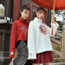 Original Mori tribe red carp plus velvet long sleeve T-shirt high collar base shirt national tide girlfriends 2021 new autumn and winter