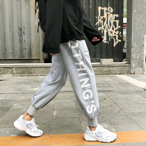 Gray sweatpants mens summer fashion brand drawstring pants Korean version of the trend loose straight casual pants wild sports pants