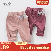 davebella David Bella autumn and winter womens baby bow embroidery with velvet waist casual trousers