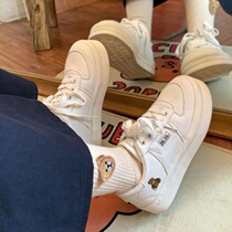  Ugly Meng Han Han shoes womens winter cute round head board shoes bear soft sister white shoes ulzzang plus velvet cotton shoes