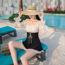 Swimsuit female Conservative summer students thin belly cover belly long sleeved Sun one dress Korean ins small chest holiday hot spring
