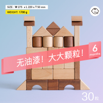 Ink small small solid wood non-lacquered primary color building block head toy large particles Enlightenment early childhood baby year gift