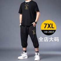 Plus Fattening Code Suit Man Fat Sub Summer Tide Card Short Sleeve T-shirt 70% Mid Pants Two Sets Fattening Guy Sportswear