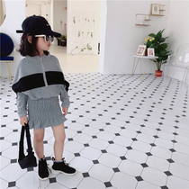 Girls foreign air fish tail one-piece dress 20 spring autumn new childrens baby elastic close-up zipped zipper long sweatshirt tide