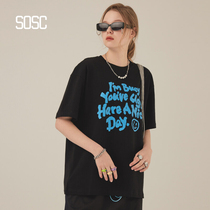 SOSC 2021 summer blue stereo print spoof short sleeve