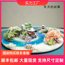 Hotel large round table turntable in the middle of the flower table ornaments desktop landscape bonsai decoration creative table flower furnishings