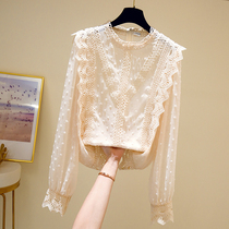 Korean Air Lace Jersey Undershirt Woman 2021 Spring Autumn New 100 Hitch Fashion Temperament Inner Lap Long Sleeve Snow-spinning Blouse