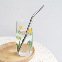 ins exports Korean girl heart tulip glass water cup literary fresh cup High temperature resistant breakfast milk cup