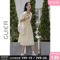 GUIER square collar embroidered dress 2022 new summer French style gentle wind small crowdskirt children
