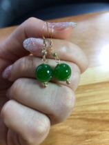 Natural Xinjiang Hetian Jasper ball drop earrings 14k gold inlaid womens 9 5mm Zhengyang green without black dot ear hook