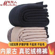 Camel velvet cotton pants Mens winter velvet thickened warm pants for the elderly Womens Northeast large size high waist loose wool pants