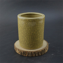 Jingdezhen antique ceramic Song Song Kiln ice yellow glaze open piece Quiver Pen Holder study Four Treasures antique antique antique collection