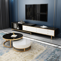 Six shops modern light luxury wind retractable TV cabinet tempered glass coffee table TV cabinet combination stainless steel floor cabinet