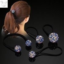 Korean version of simple rhinestone round ball Hairband hair rope headgear Korean double ball temperament tie pony hair ornaments