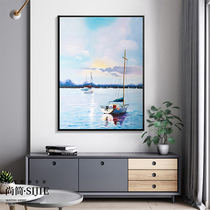 Hand-painted oil painting bedroom bedside decorative painting modern simple living room sofa background hanging painting Sea View boat harbor