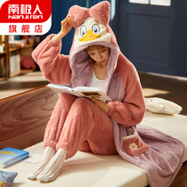 Antarctic coral fleece pajamas women autumn and winter plus fleece thick flannel long nightgown homewear 2022 new model
