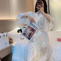 Summer goddess sexy pyjamas woman thin satin lady spring autumn imitation true silk silk long style sleeping robe bathrobe
