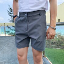 Summer thin tooling casual shorts mens slim sports 3 three pants Tide mens suit shorts retro 4 quarter pants