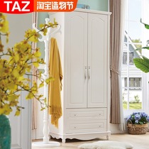 American simple bedroom double door wardrobe Pastoral European small apartment two doors open the door storage wardrobe with drawers white