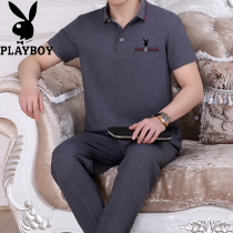 Playboy sports suit mens summer father casual summer short-sleeved middle-aged and elderly father mens suit