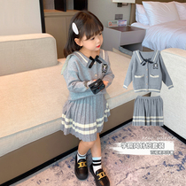 Girls Knitted Set Spring and Autumn 2021 New Childrens College Style Female Baby Pleated Skirt Two Piece Set