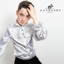 2021 spring boys white shirt cotton new English style childrens shirt Spring children Spring Autumn vintage mens year