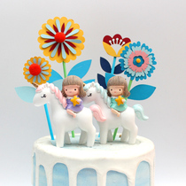 Unicorn girl cake ornaments horseback riding little girl princess 100 days one year old dessert table cake decoration ornaments
