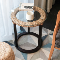 Sofa side a few side cabinets Light luxury simple modern solid wood small coffee table table combination Rattan round living room Nordic corner a few