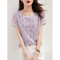 Brand discount womens export counter cut label big brand foreign trade tail single Summer lace lace short sleeve fairy top female