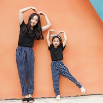 Mother and daughter mother and child clothing 2021 summer new anti-mosquito pants pure cotton home clothes casual loose bloomers parent-child clothing trend