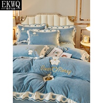 EKWQ milk velvet four-piece winter coral velvet bed sheet duvet cover Flannel bedding double-sided velvet plus velvet treasure
