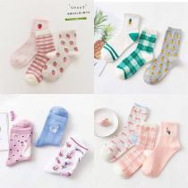  3-6 pairs of socks female Korean version of the tube Harajuku style cute strawberry socks girl heart stockings female student cotton socks