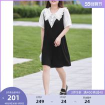 MSShe big code womens dress 2022 new summer clothes small fragrance Dont hit a black and white doll collar fake two dress dress