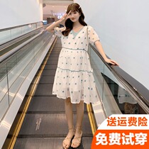 Maternity dress Western Chiffon suit Net red temperament trendy loose short-sleeved skirt Maternity dress personality out