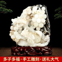 Zen Pavilion rough stone snowflake jade fillet grape squirrel Many children and many blessings Desktop ornamental stone