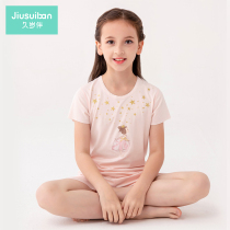 Long-term childrens pajamas summer thin girls short-sleeved home wear suit