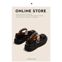 Old Meows Shop 2022 New Genuine Leather Thick Bottom Water Drill Small Leather Shoes Woman Flat Bottom Day Family Mary Treasures Shoes Single Shoes