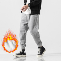 Sweatpants male boarder plus suede thickened autumn winter loose sports pants closed bunch foot casual long pants pure cotton mens pants