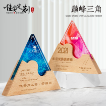 Solid Wood crystal trophy custom creative trophy authorization license wooden annual meeting staff award souvenir Honor Medal