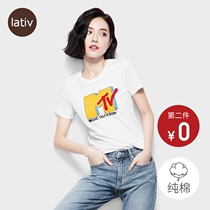 lativ women MTV genuine IP cotton short sleeve printed T-shirt spring and summer new fashion brand parent-child couple womens clothing