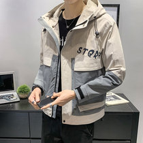 Mens coat 2020 new Korean version of the trend handsome color split personality spring wear thin hooded jacket D0302