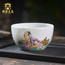 Jingdezhen ceramics Full hand painted pastel Yuan Ming Ailian poetry Master cup Kung Fu tea personal large single cup