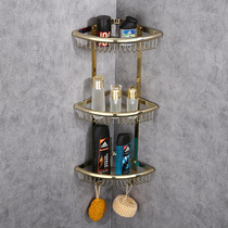 European style all copper gold three-layer storage bath supplies exquisite storage rack Free hole hotel bathroom tripod