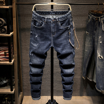 Summer thin jeans mens trend slim small feet mens elastic versatile Large size long pants mens autumn New