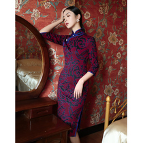 Winter 50-year-old mother cheongsam middle-aged women new improved autumn and winter long-sleeved retro cashmere dress thickened warm