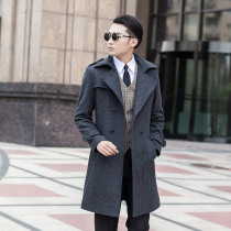 New autumn and winter men long slim hairy windbreaker men Korean slim coat mens windbreaker coat coat