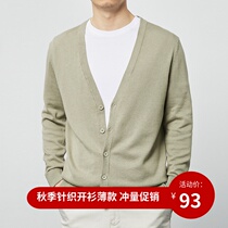 Momake knitted cardigan jacket mens spring and summer autumn thin air-conditioned shirt Korean version of V-neck casual sweater wear